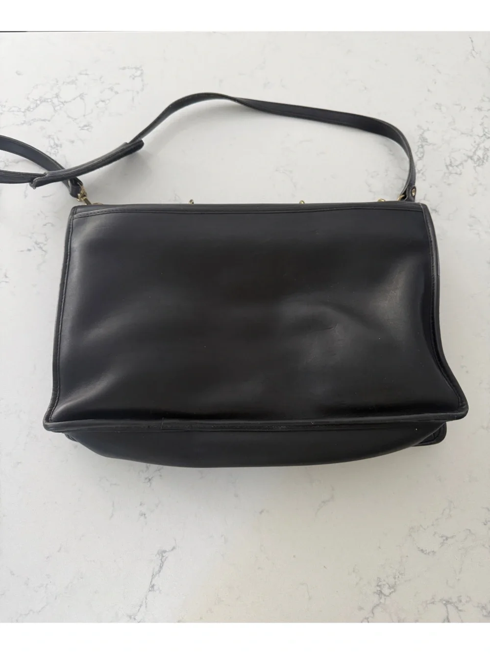 Jack George’s Genuine Black Leather Briefcase / Satchel with Gold Hardware